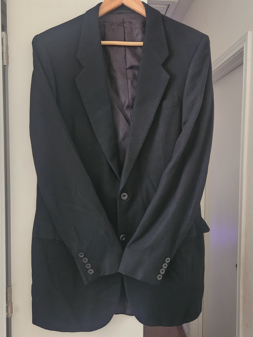 VINTAGE Custom Tailored Black 100% Cashmere Classic Blazer 40L Sport Coat Jacket